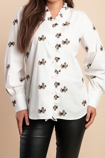 Camisa estampada de algodón, blanca