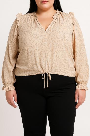 Blusa talla grande con estampado, beige