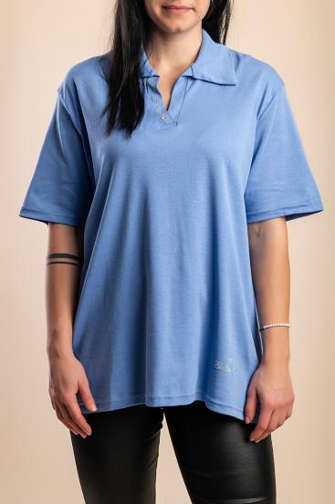 Camiseta de algodón con cuello, azul claro