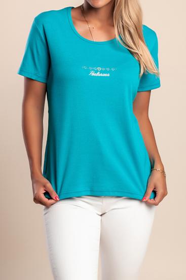 Camiseta con cuello redondo, color turquesa
