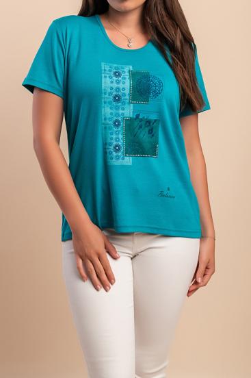 Camiseta de algodón con estampado, color turquesa