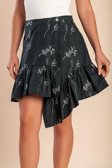 Minifalda de algodón con estampado, negra