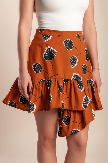 Minifalda de algodón estampada, color naranja