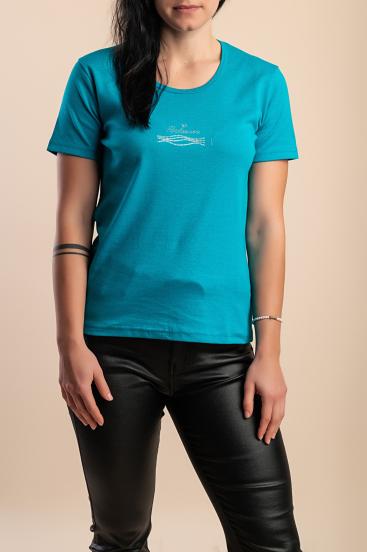 Camiseta de algodón con detalle decorativo, turquesa