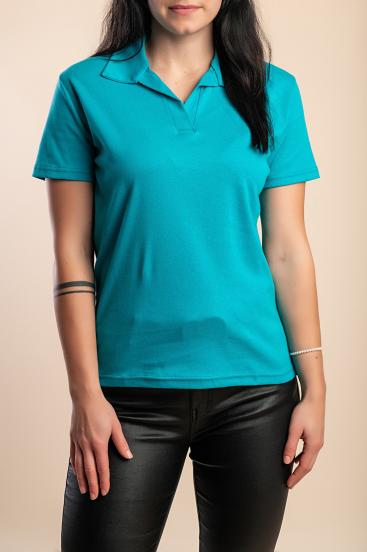 Camiseta de algodón talla grande con cuello, turquesa