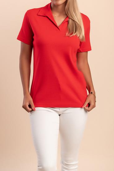 Camisa de algodón con cuello, talla grande, color rojo