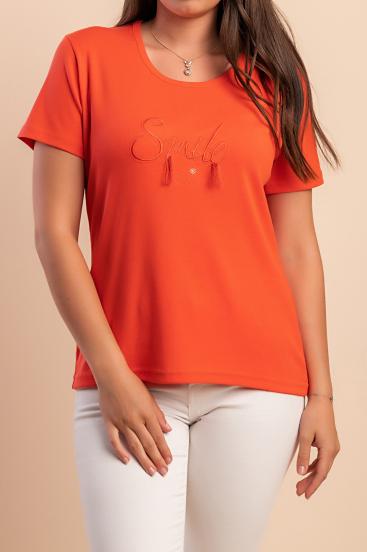 Camiseta de algodón con cuello redondo, color naranja.