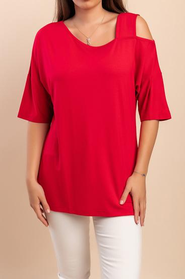 Camiseta con escote asimétrico, color rojo