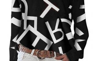 Elegante blusa de manga larga con estampado de letras Osmana, negra