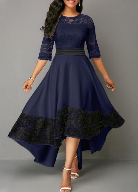 Vestido elegante con encaje Bianca, azul oscuro