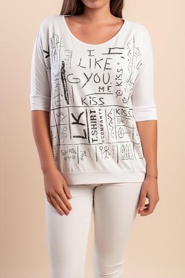 Camiseta con estampado, color blanco