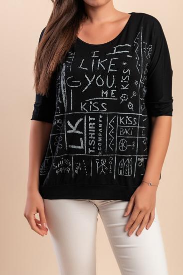 Camiseta con estampado, color negro