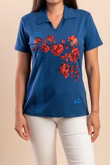 Camiseta de algodón con estampado, azul