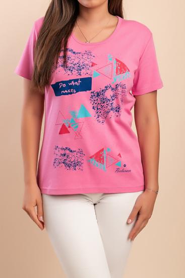 Camiseta de algodón con estampado, rosa claro