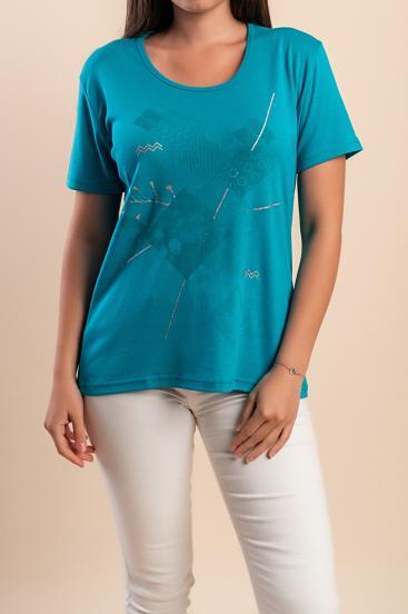 Camiseta de algodón con estampado, color turquesa