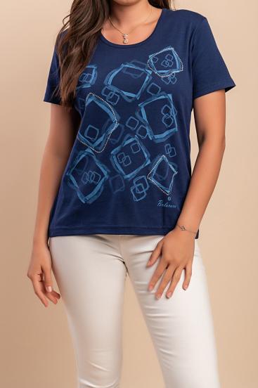 Camiseta de algodón con estampado, azul oscuro