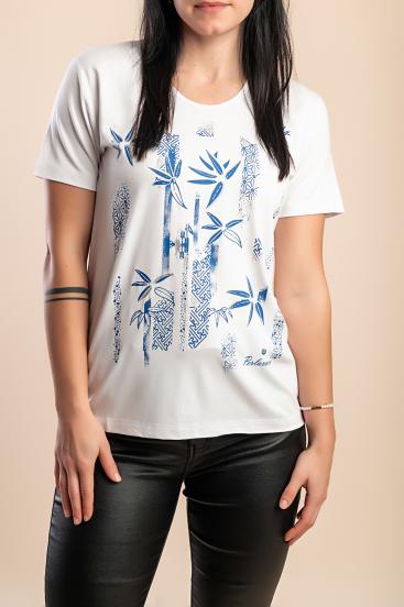 Camiseta de algodón con estampado, blanca
