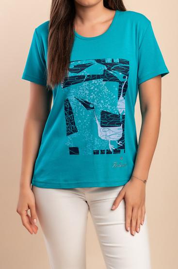 Camiseta de algodón con estampado, color turquesa