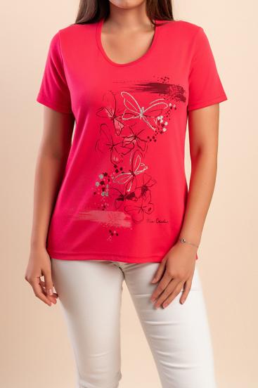Camiseta de algodón con estampado, color fucsia