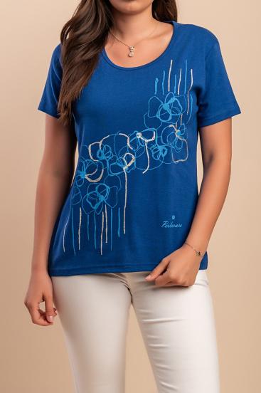 Camiseta de algodón con estampado, azul real
