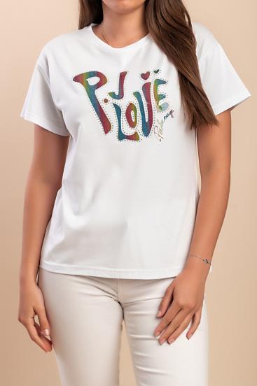 Camiseta de algodón con estampado, color blanco.