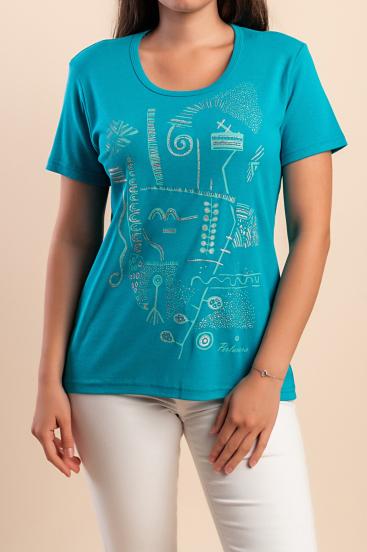 Camiseta de algodón con estampado, color turquesa