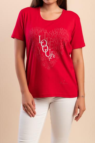 Camiseta de algodón con estampado, color rojo.