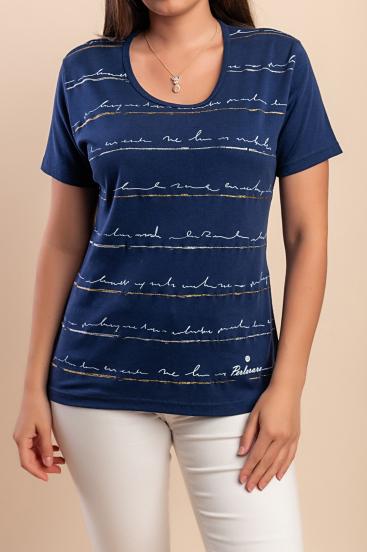 Camiseta de algodón con estampado, azul oscuro