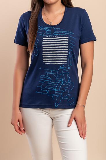 Camiseta de algodón con estampado, azul oscuro