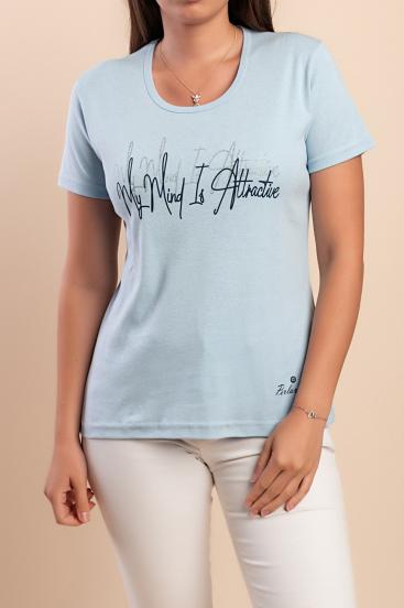 Camiseta de algodón con estampado, azul claro