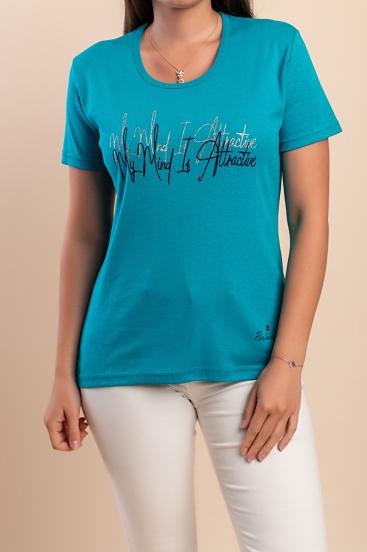 Camiseta de algodón con estampado, color turquesa