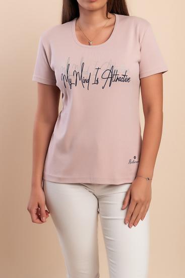 Camiseta de algodón con estampado, rosa claro