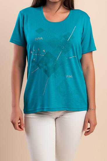 Camiseta de algodón con estampado, color turquesa