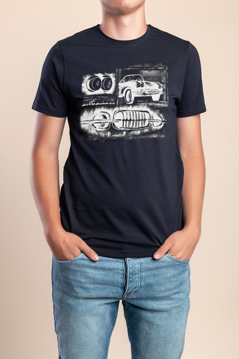 Camiseta de algodón para hombre, azul oscuro