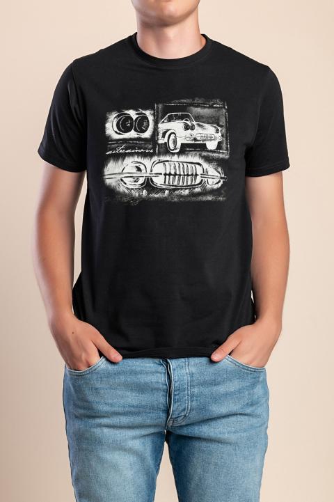 Camiseta de algodón para hombre, negra