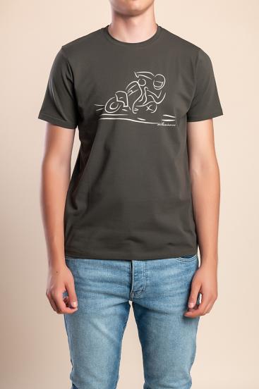 Camiseta de algodón para hombre con estampado, color oliva.