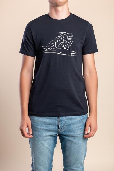 Camiseta de algodón para hombre con estampado, azul oscuro