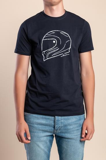Camiseta de algodón para hombre con estampado, azul oscuro