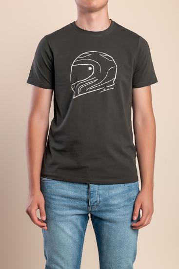 Camiseta de algodón para hombre con estampado, color oliva.
