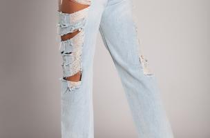 Jeans rectos con rotos grandes Venetina, azul claro