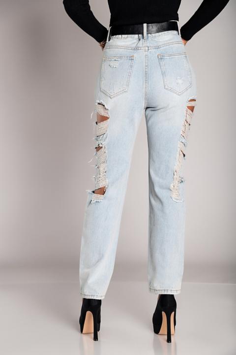 Jeans rectos con rotos grandes Venetina, azul claro
