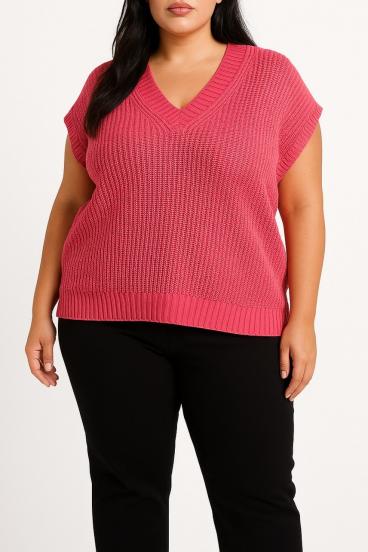 Chaleco sin mangas de punto talla grande, fucsia
