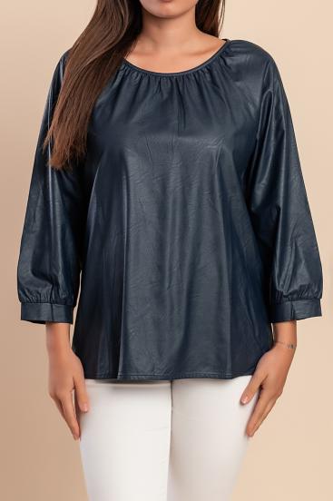 Blusa de cuero sintético, azul oscuro