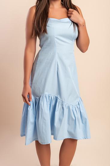 Vestido midi de algodón, azul claro