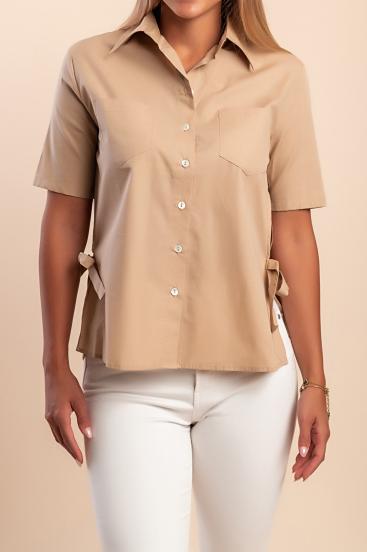Camisa de algodón de manga corta, color beige