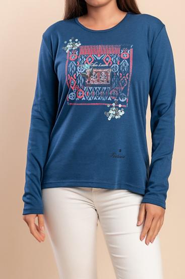 Camiseta de algodón de manga larga, azul oscuro