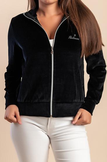 Chaqueta con cremallera de algodón imitación terciopelo, negra