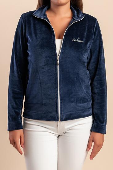 Chaqueta con cremallera de algodón imitación terciopelo, azul
