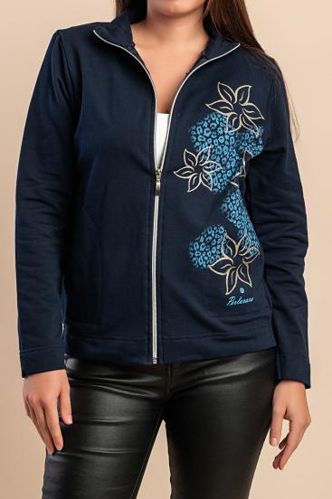 Chaqueta con cremallera de algodón, azul oscuro