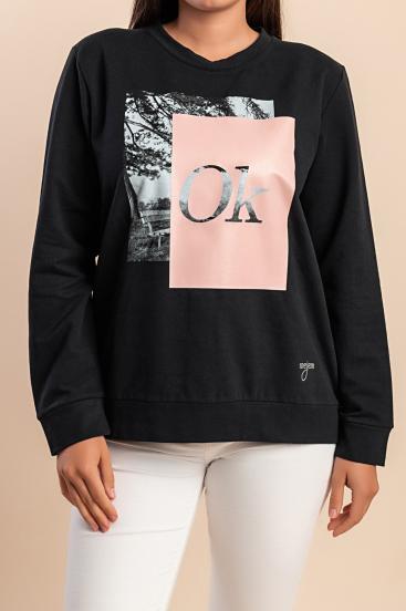 Sudadera de algodón con estampado y cremallera, negra